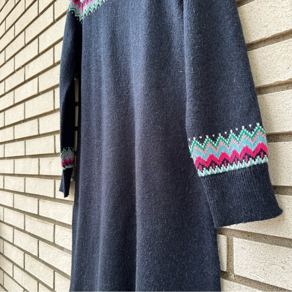Talbots Petite Fair Isle Sweater Dress Navy Pink Green Knit Holiday Apres Ski MP - Picture 6 of 8